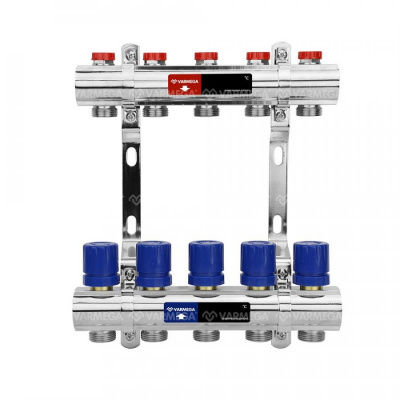 Коллекторная группа с расходомерами Varmega VM15411 ВР 1", на 11 контуров 3/4" EK, латунь